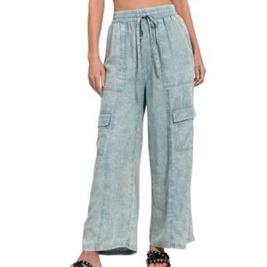 Women's Light Blue Wide-Leg Cargo Pants